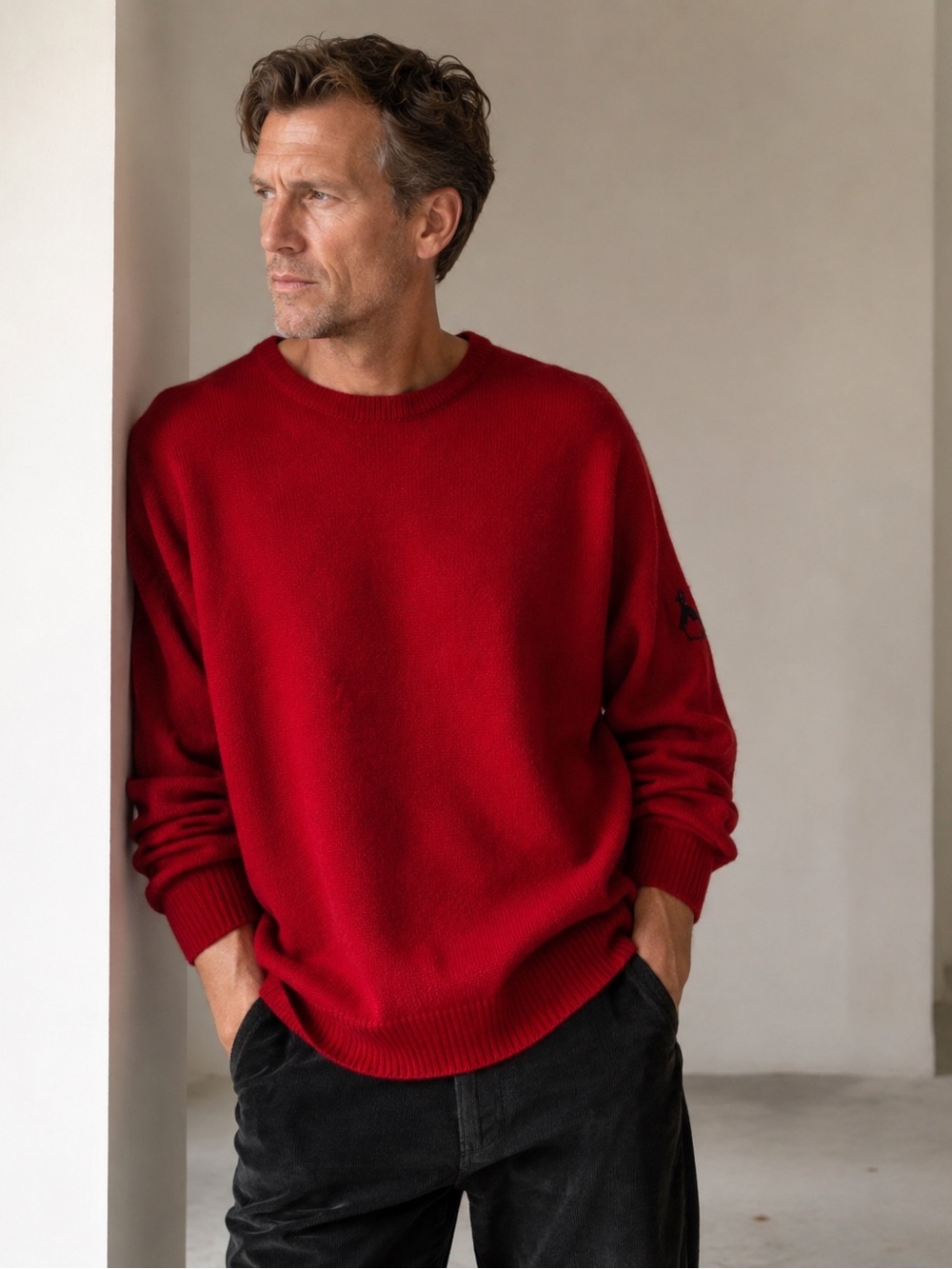 Pringle of Scotland red XL wool sweater golfer embroidery on arm washable wool